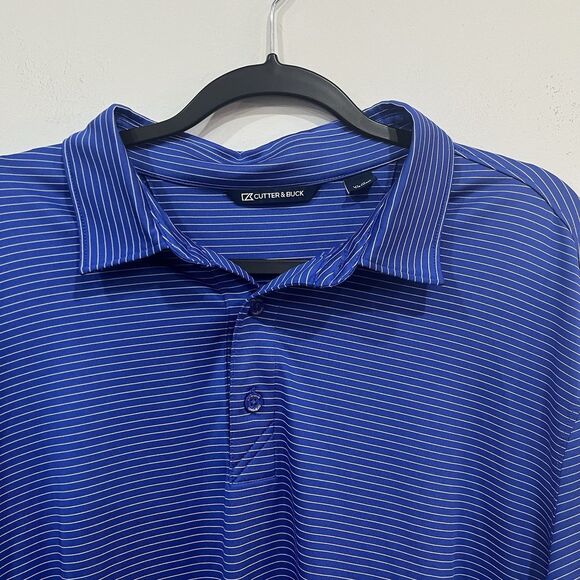 Cutter & Buck Forge Pencil Striped Blue Stretch Polo Shirt Performance XL - Picture 2 of 5